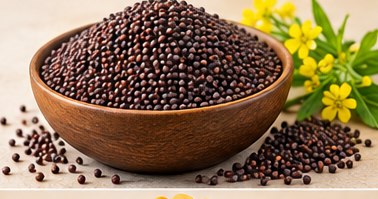 Mustard Seeds in a bowl, illustrative agricultural commodity photograph
