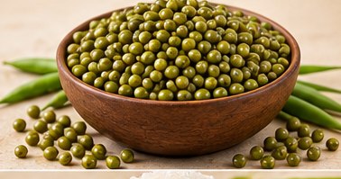 Whole Moong in a bowl, illustrative agricultural commodity photograph