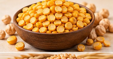 Chana Dal in a bowl, illustrative agricultural commodity photograph