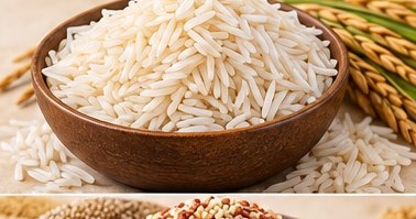 Basmati Rice in a bowl, illustrative agricultural commodity photograph